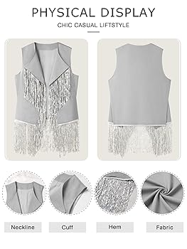 WLLW Women Sparkly Fringe Vest Long Glitter Tassel Cardigan